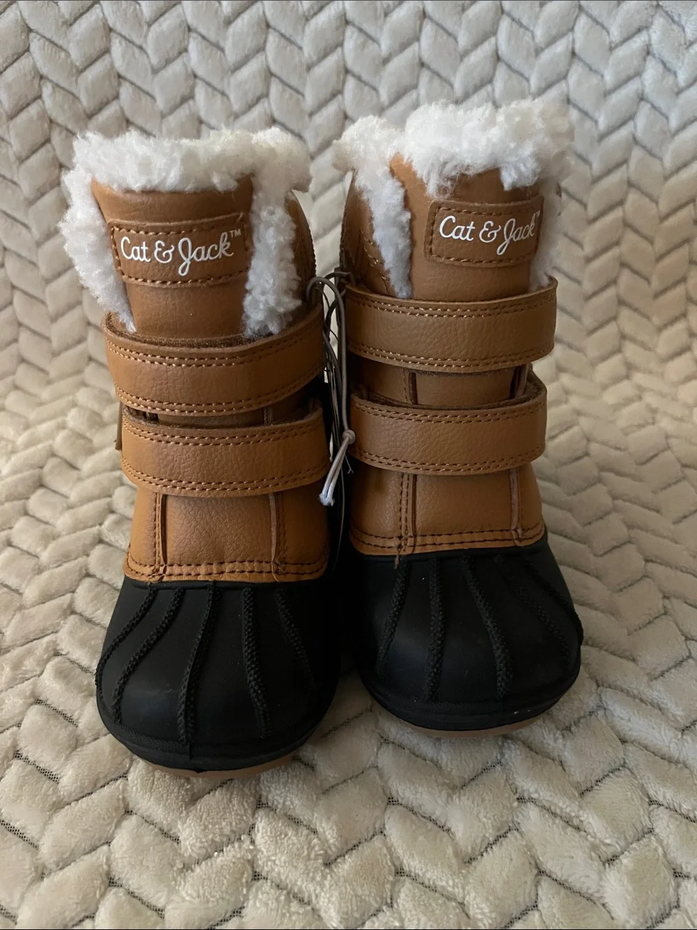 Cat & Jack Tan and Black Kids Rain & Snow Boots with White Faux Fur